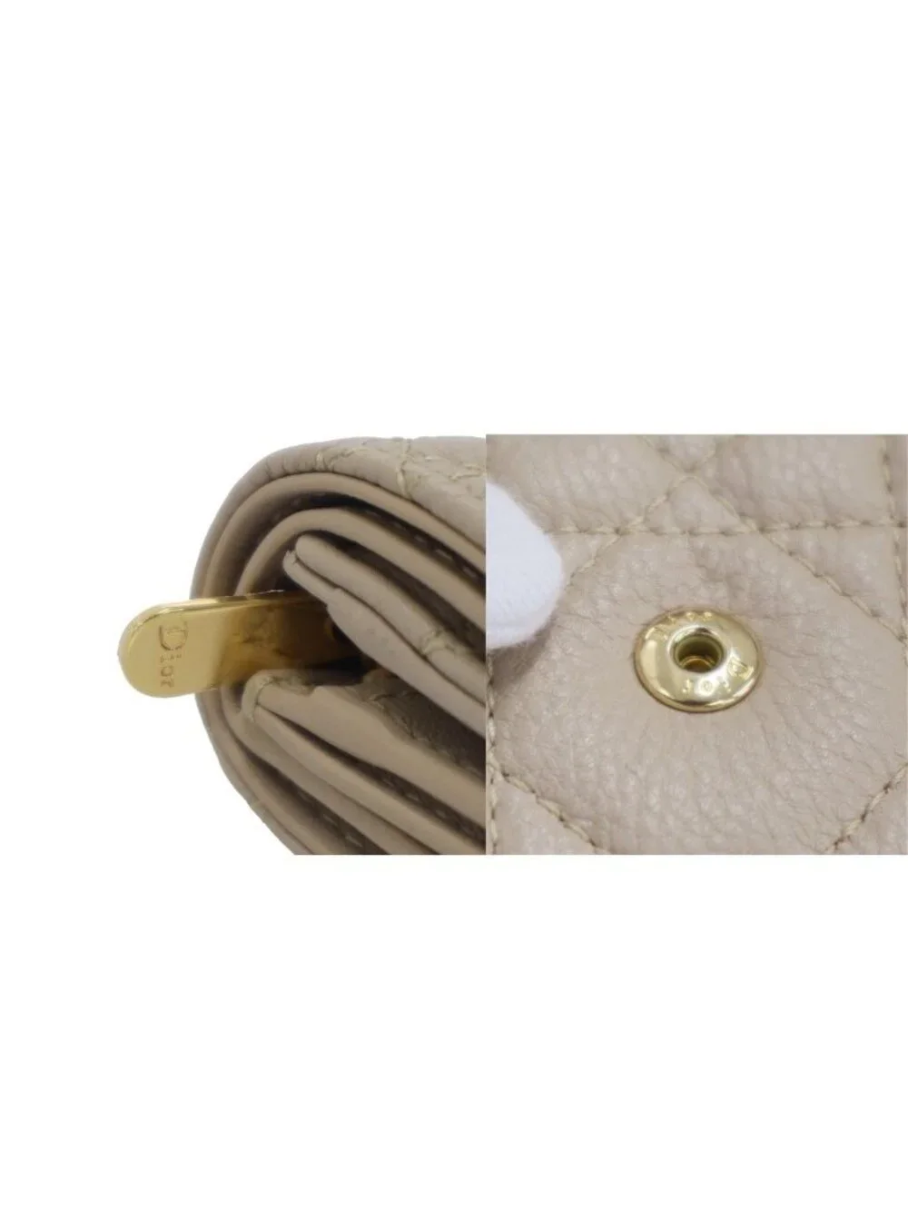 Dior Caro Veronia Cannage Quilted Compact Wallet Beige